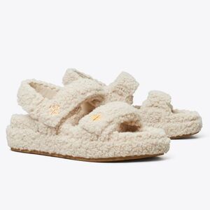 NIB Tory Burch Kira Faux Shearling Sport Sandals Taupe Size 8